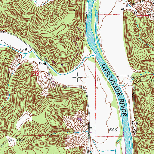 Topographic Map of Prewett Hollow, MO
