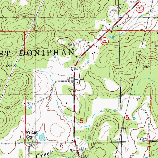 Topographic Map of Price School, MO