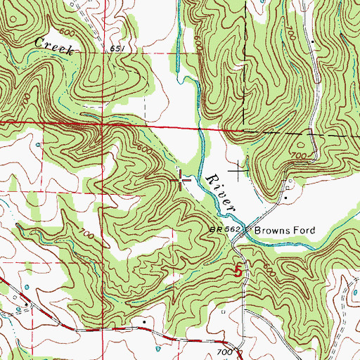 Topographic Map of Prime Creek, MO