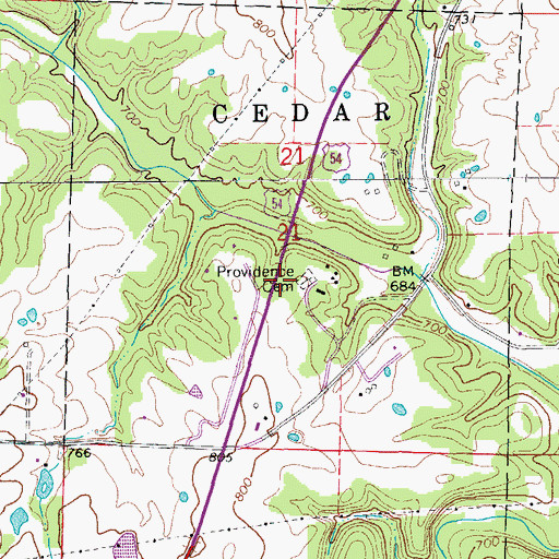 Topographic Map of Providence Cemetery, MO