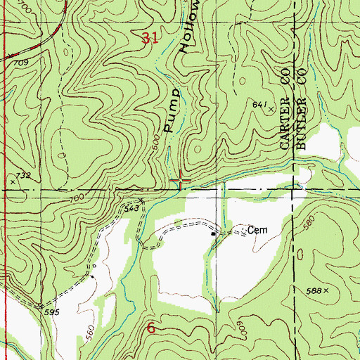 Topographic Map of Pump Hollow, MO