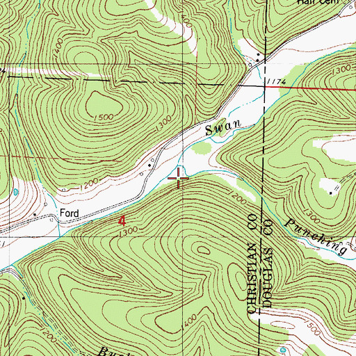 Topographic Map of Punching Creek, MO