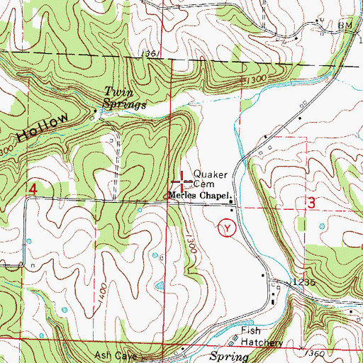 Topographic Map of Quaker Cemetery, MO