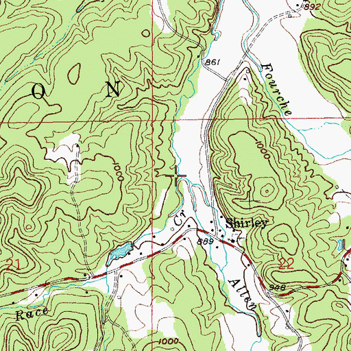 Topographic Map of Race Creek, MO
