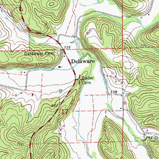 Topographic Map of Rader Cemetery, MO