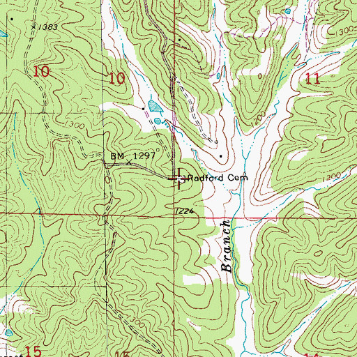 Topographic Map of Radford Cemetery, MO