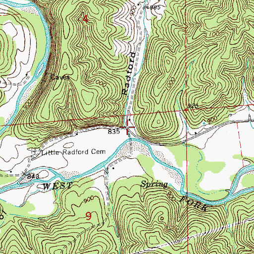Topographic Map of Radford Hollow, MO