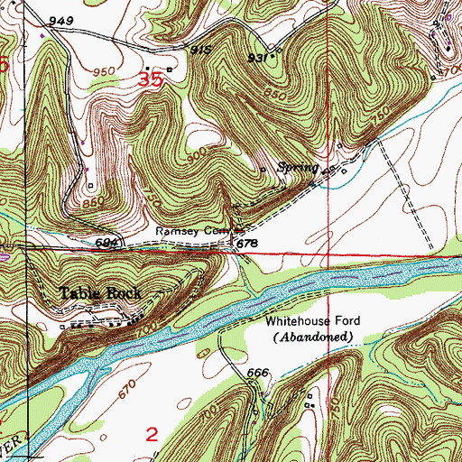 Topographic Map of Ramsey Cemetery, MO