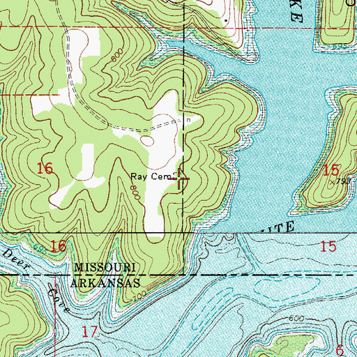 Topographic Map of Ray Cemetery, MO