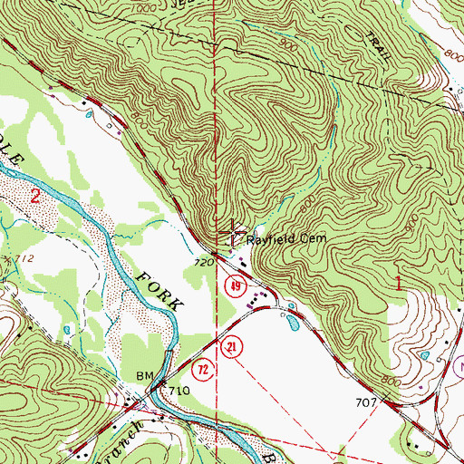 Topographic Map of Rayfield Cemetery, MO