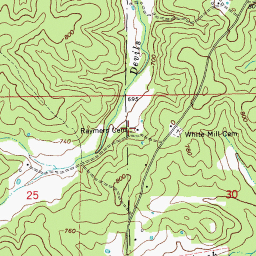 Topographic Map of Raymers Cemetery, MO
