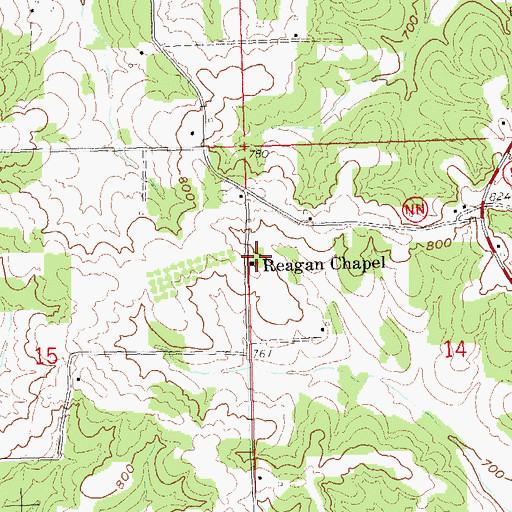 Topographic Map of Reagan Chapel, MO