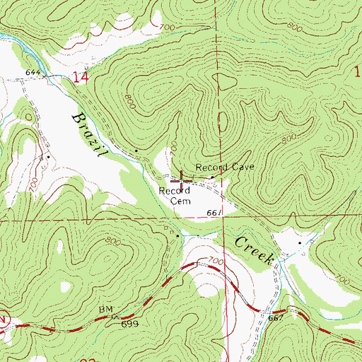 Topographic Map of Record Cemetery, MO