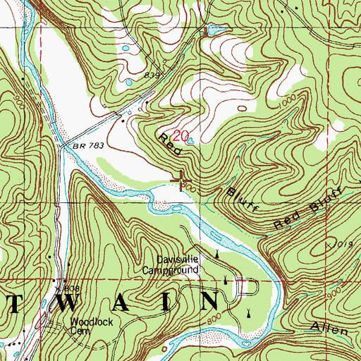 Topographic Map of Red Bluff, MO