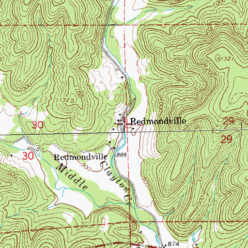 Topographic Map of Redmondville, MO