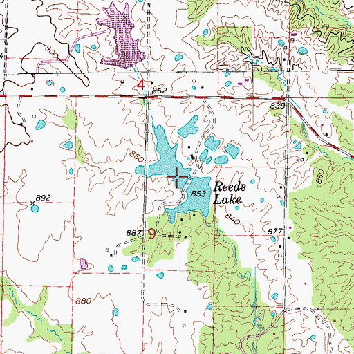 Topographic Map of Reeds Lake, MO