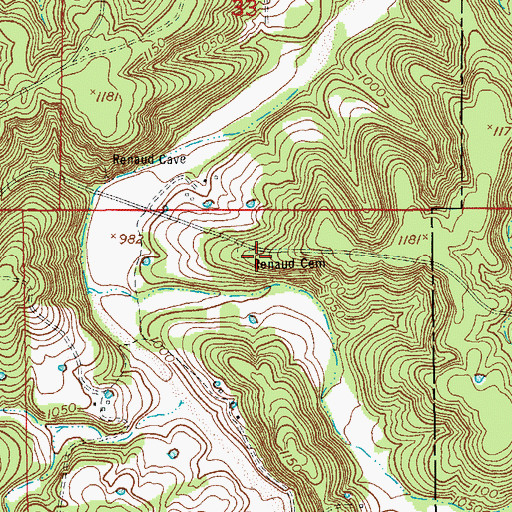 Topographic Map of Renaud Cemetery, MO