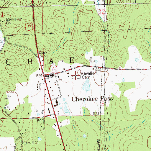 Topographic Map of Revelle Cemetery, MO