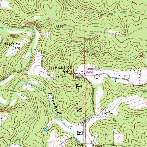 Topographic Map of Richards Cemetery, MO