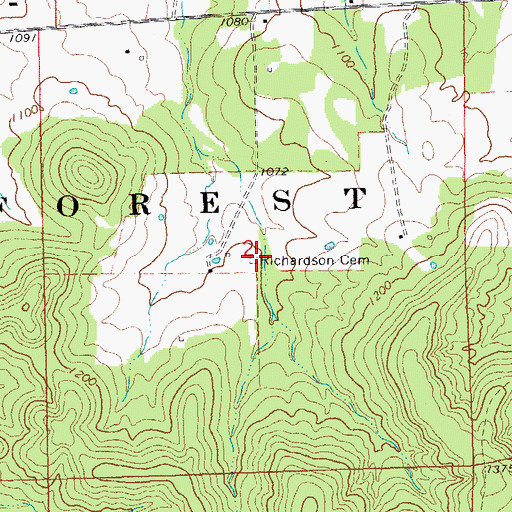 Topographic Map of Richardson Cemetery, MO