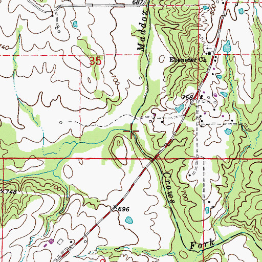 Topographic Map of Richland Creek, MO