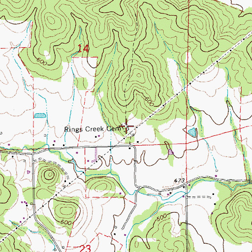Topographic Map of Rings Creek Cemetery, MO