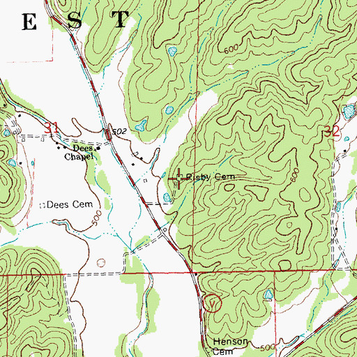 Topographic Map of Risby Cemetery, MO