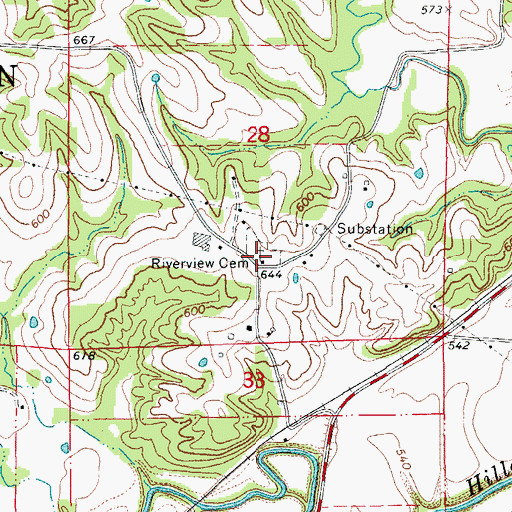 Topographic Map of Riverview Cemetery, MO