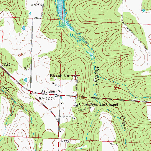 Topographic Map of Roach Cemetery, MO