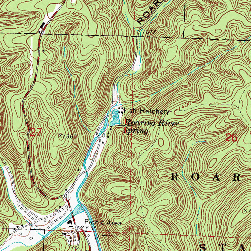 Topographic Map of Roaring River Spring, MO