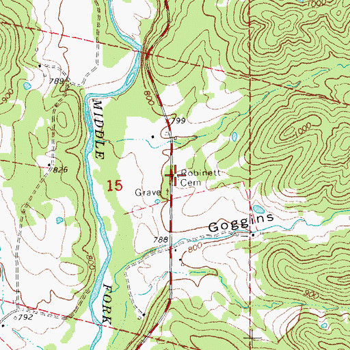 Topographic Map of Robinett Cemetery, MO