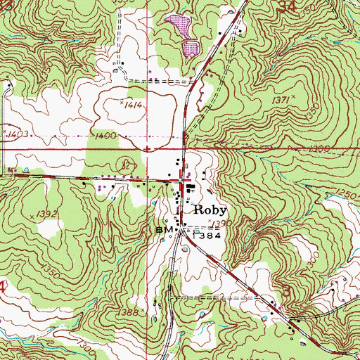 Topographic Map of Roby, MO