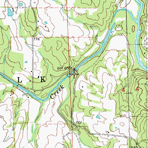 Topographic Map of Rock Creek, MO
