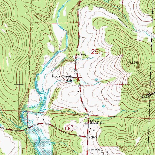 Topographic Map of Rock Creek Church, MO