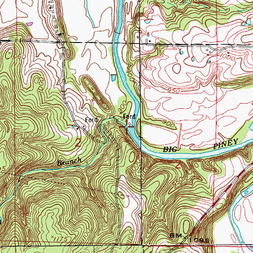 Topographic Map of Rocky Branch, MO