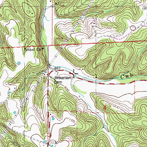 Topographic Map of Rocky Fork, MO
