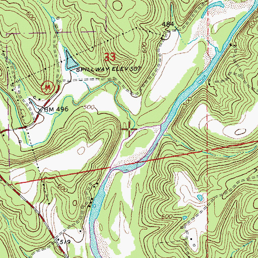 Topographic Map of Rogers Creek, MO