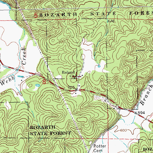 Topographic Map of Roland Church, MO