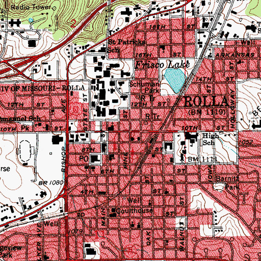 Topographic Map of Rolla, MO