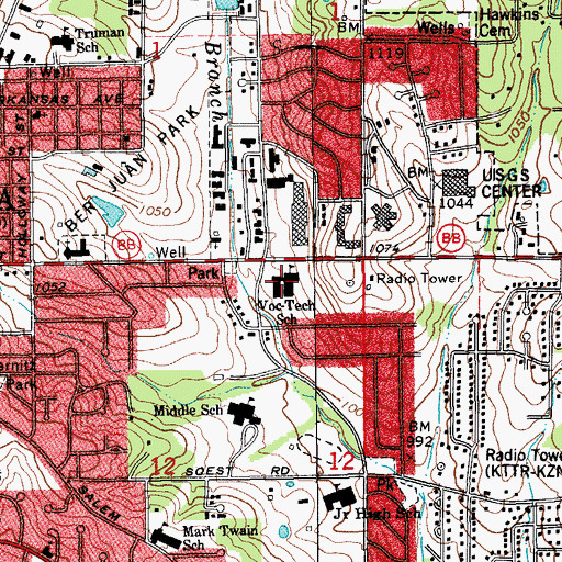 Topographic Map of Rolla Technical Institute, MO