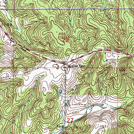 Topographic Map of Rollins Cemetery, MO