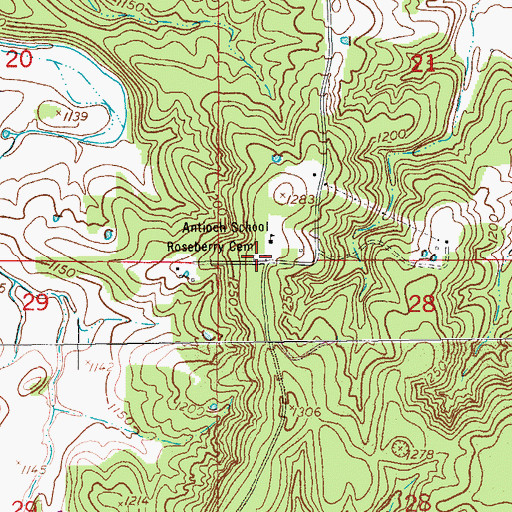 Topographic Map of Roseberry Cemetery, MO