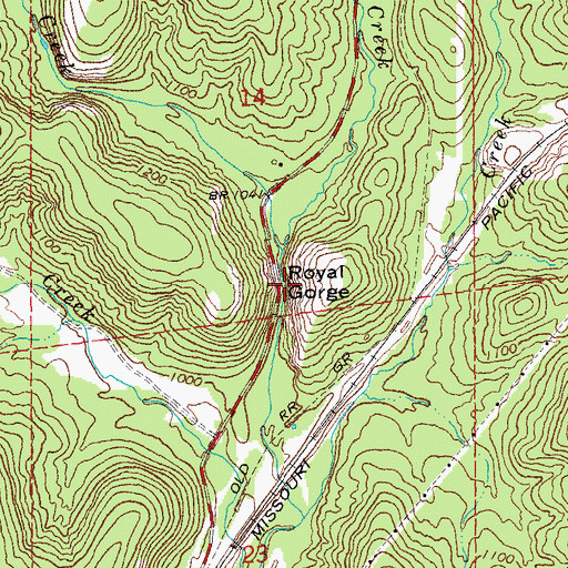 Topographic Map of Royal Gorge, MO
