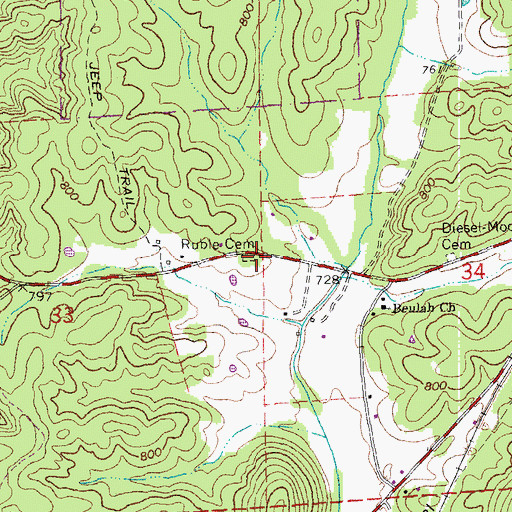Topographic Map of Ruble Cemetery, MO