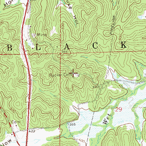 Topographic Map of Rucker Cemetery, MO