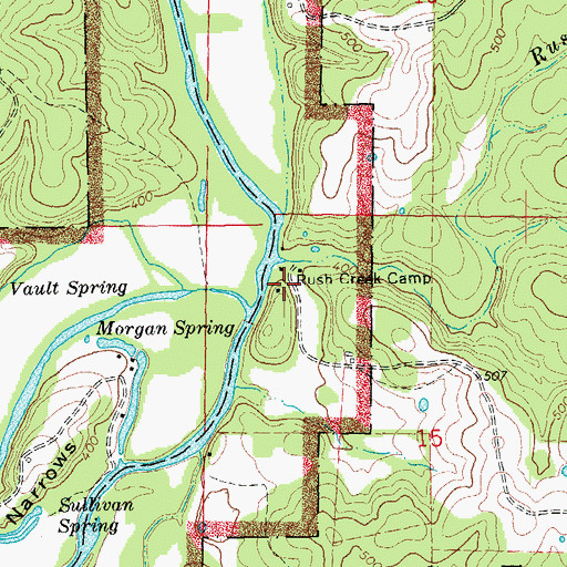 Topographic Map of Rush Creek Camp, MO