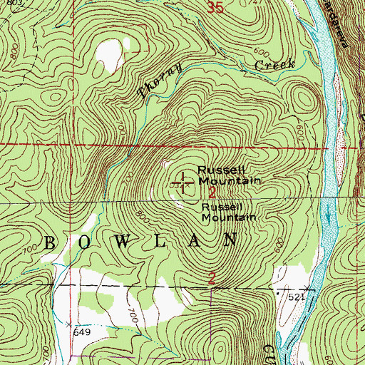 Topographic Map of Russell Mountain, MO