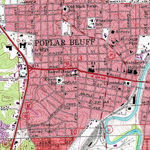 Topographic Map of Sacred Heart School, MO