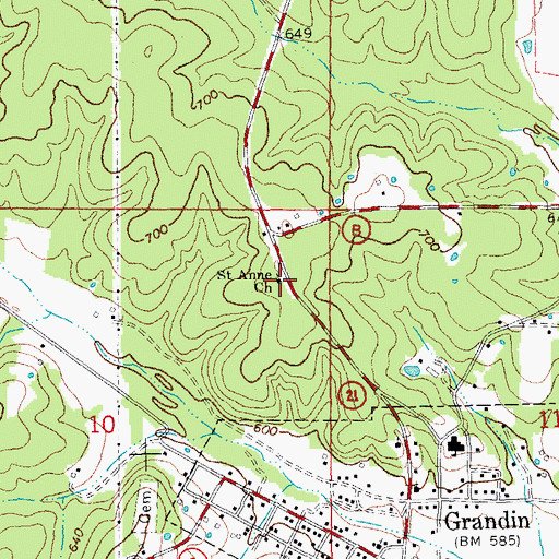 Topographic Map of Saint Anne Church, MO