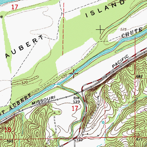 Topographic Map of Saint Aubert Chute, MO